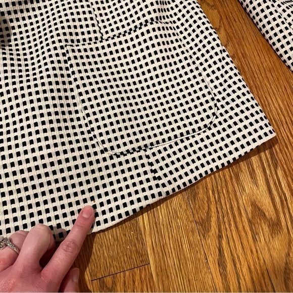 TALBOTS Plus Size Textured Checked Blazer Cream Black Check One Button Jacket 1X - Picture 14 of 16